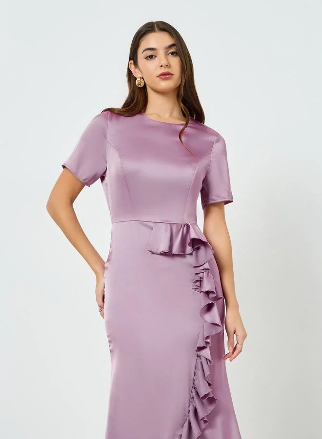 Styli Women Lilac Ruffle Detail Sheath Midi Dress